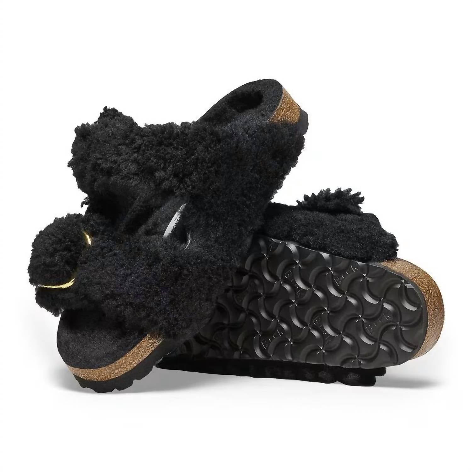 Women's Arizona Big Buckle Shearling Sandals Narrow In Teddy Black