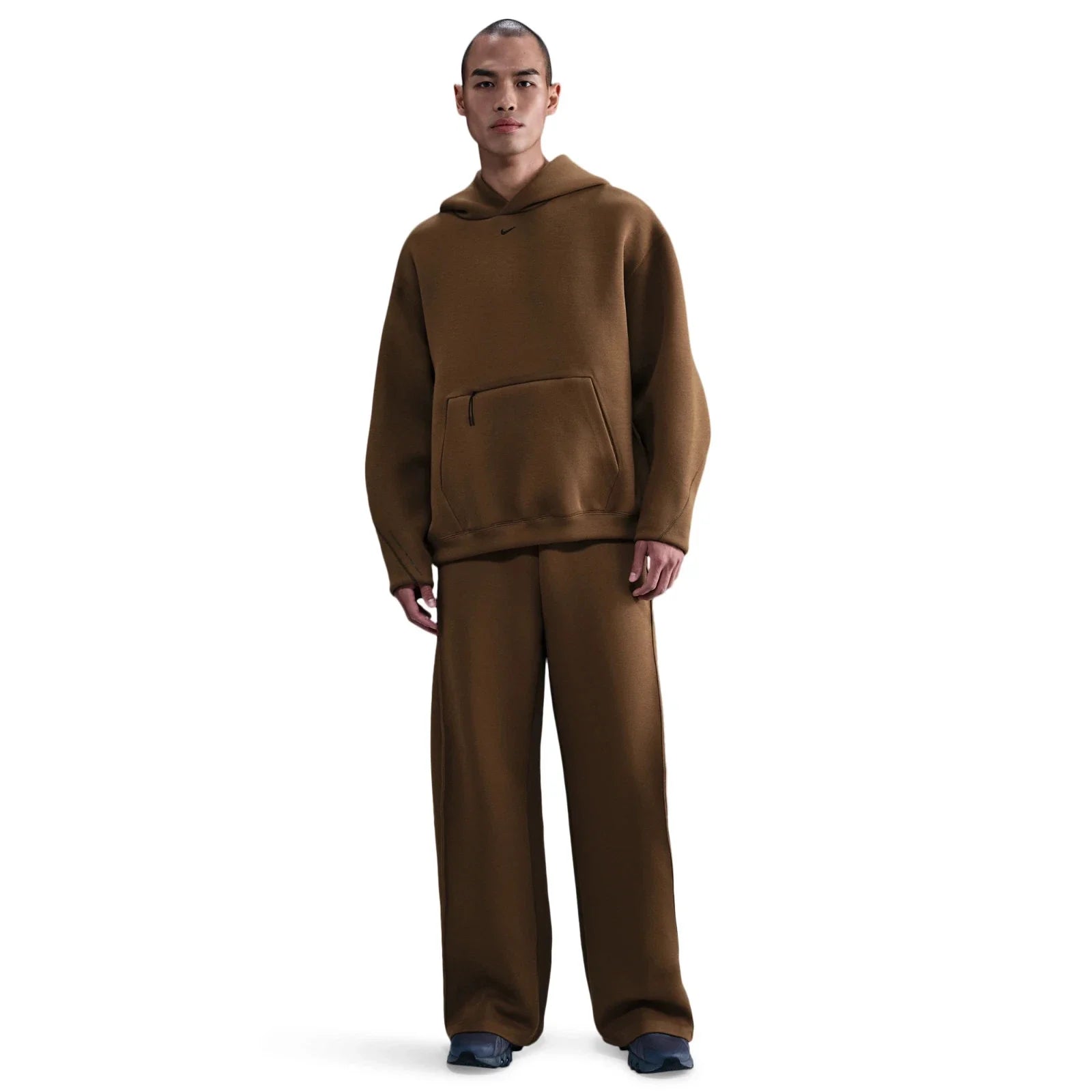 Nike Tech Hoodie Mens Brown Fleece Embroidered Swoosh Logo Oversized Fit JAX1051