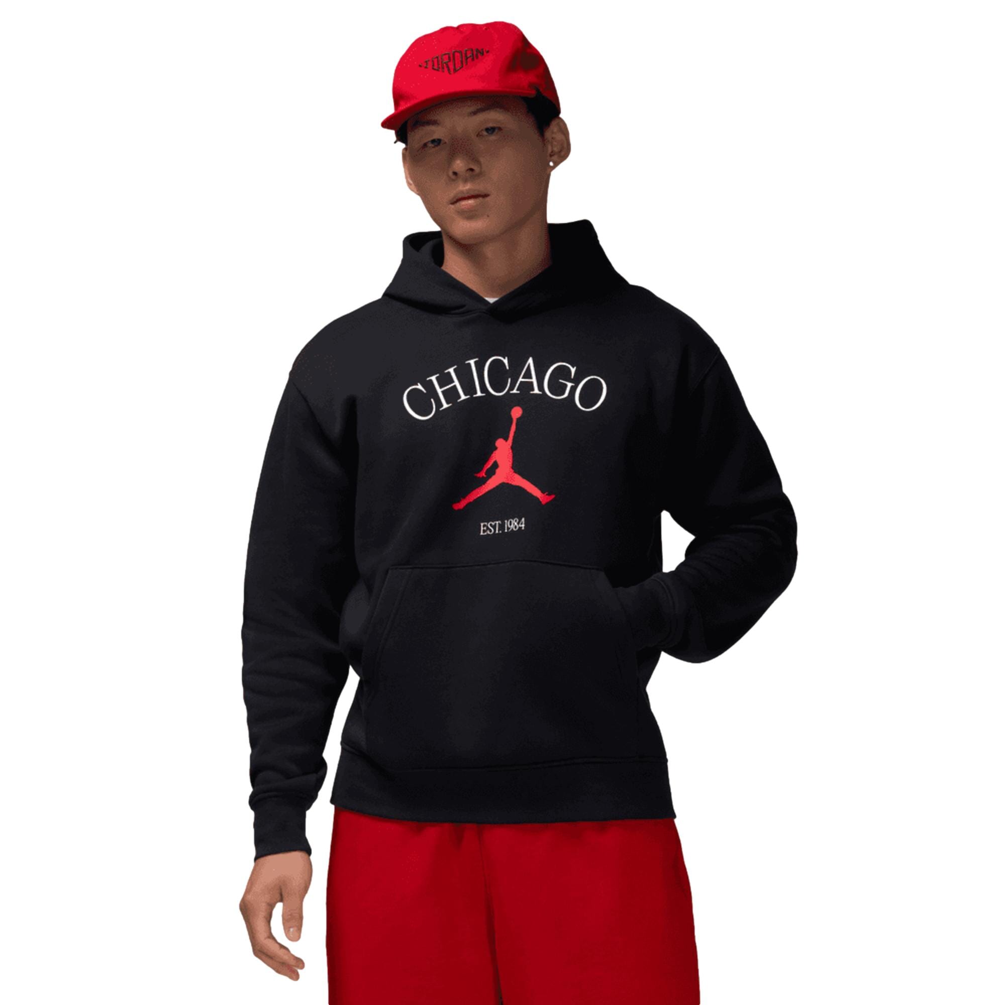 Men's Nike Air Jordan Chicago Pullover Hoodie Black/White-Red HF1494-010
