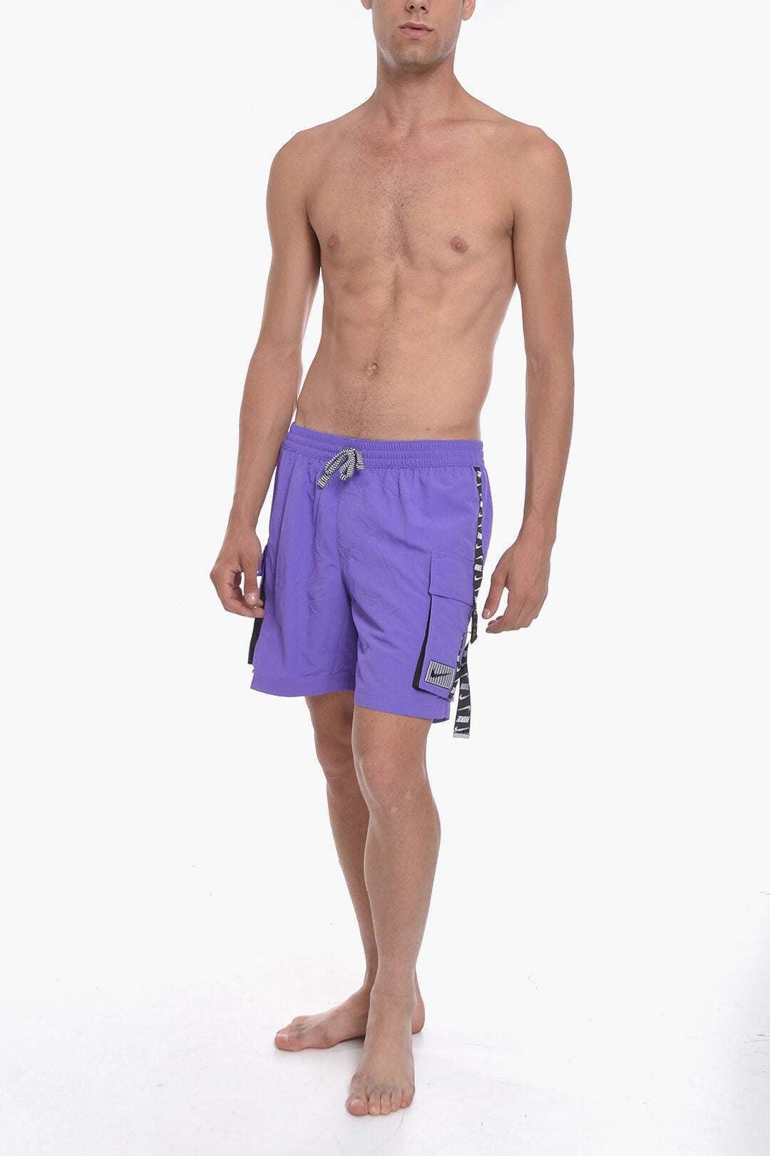 SWIM Solid-Color Boxer Swim Trunks with Logo Side Band