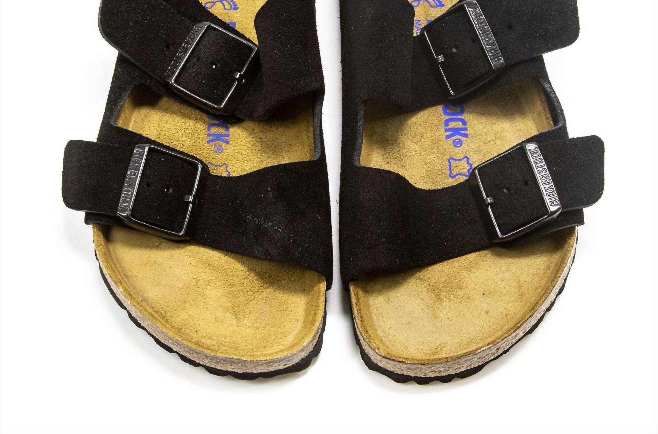 Men's Arizona Soft Footbed Sandals In Black Suede