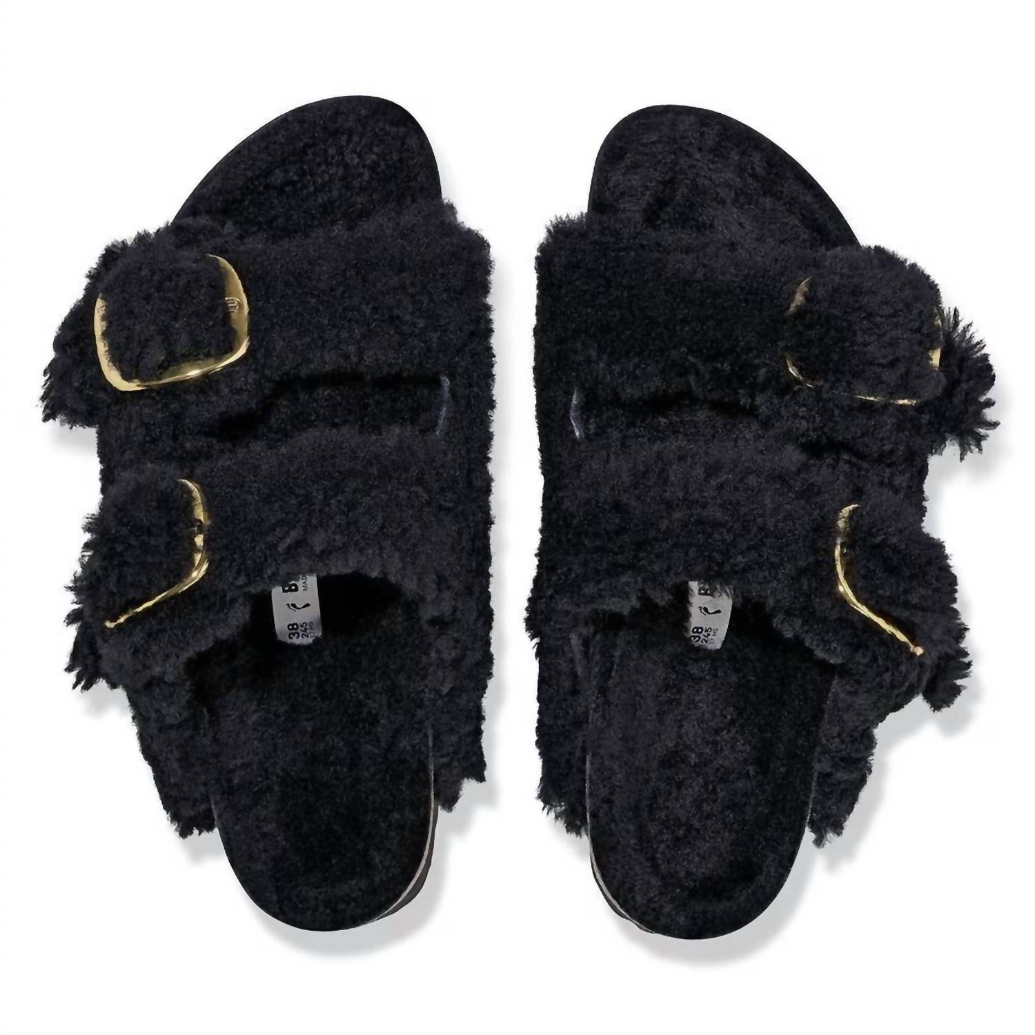 Women's Arizona Big Buckle Shearling Sandals Narrow In Teddy Black