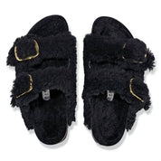 Women's Arizona Big Buckle Shearling Sandals Narrow In Teddy Black