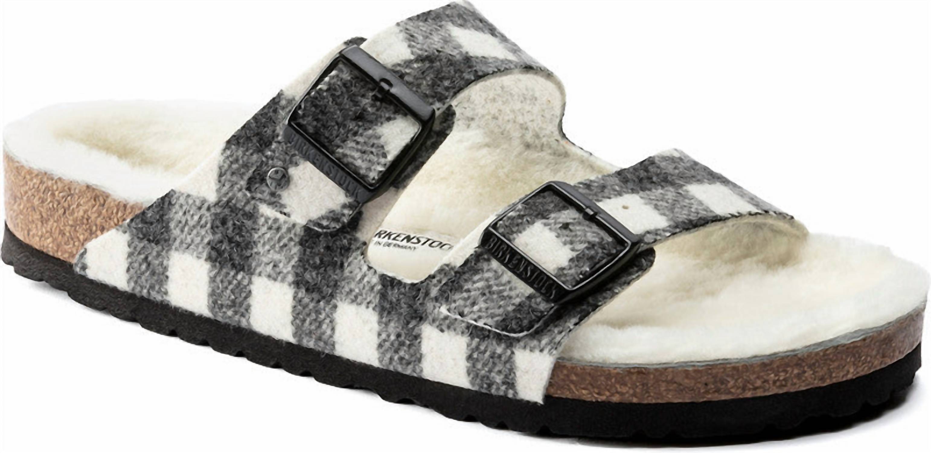 Men's Arizona Wool Shearling Sandal In Plaid White/natural