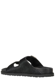 Pony Skin Slide Sandal With Adjustable Buckles