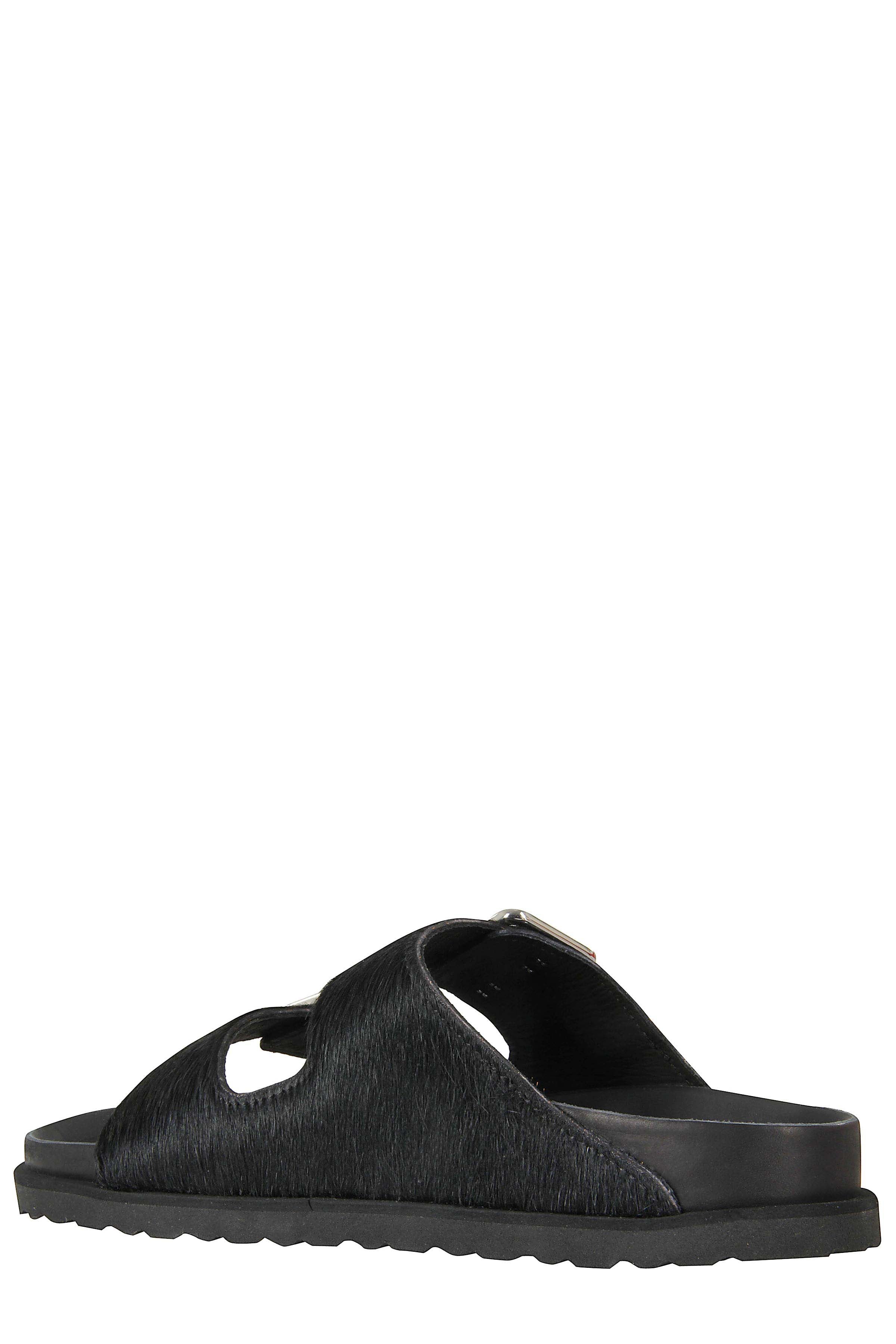 Pony Skin Slide Sandal With Adjustable Buckles