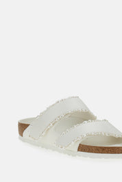Ivory Satin Arizona Sandals with Pearl Detailing