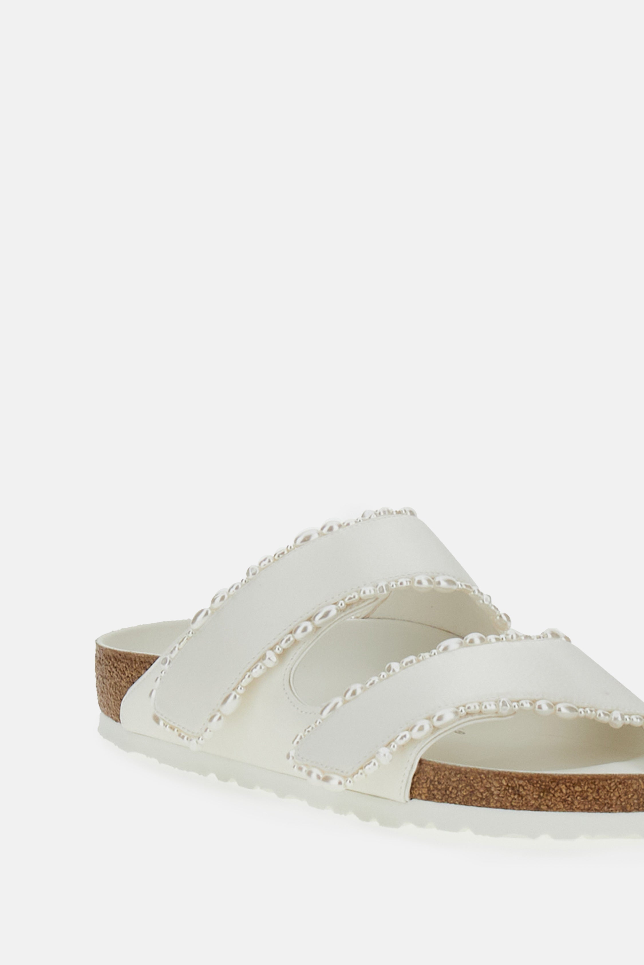 Ivory Satin Arizona Sandals with Pearl Detailing