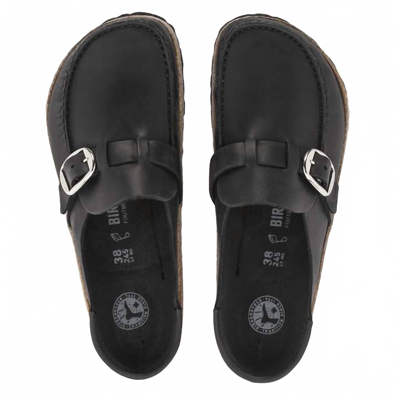 Unisex Buckley Natural Leather Oiled Clogs In Black