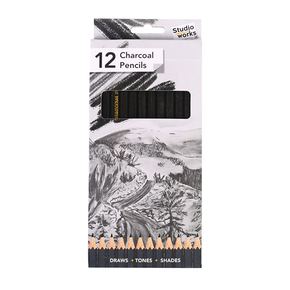 12pc Studio Works High Quality Charcoal Artists Deep Tone Pencils