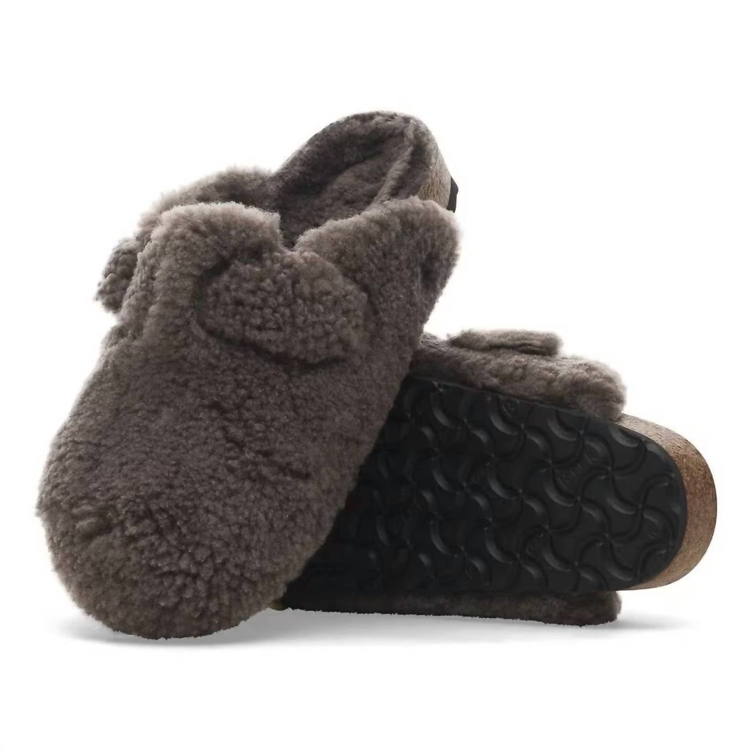 Women's Boston Big Buckle Shearling Sandals Narrow In Teddy Gray