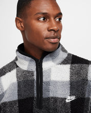Nike Club Sweatshirt Men's Black White Plaid Fleece Winterized 1/2 Zip DSGL343