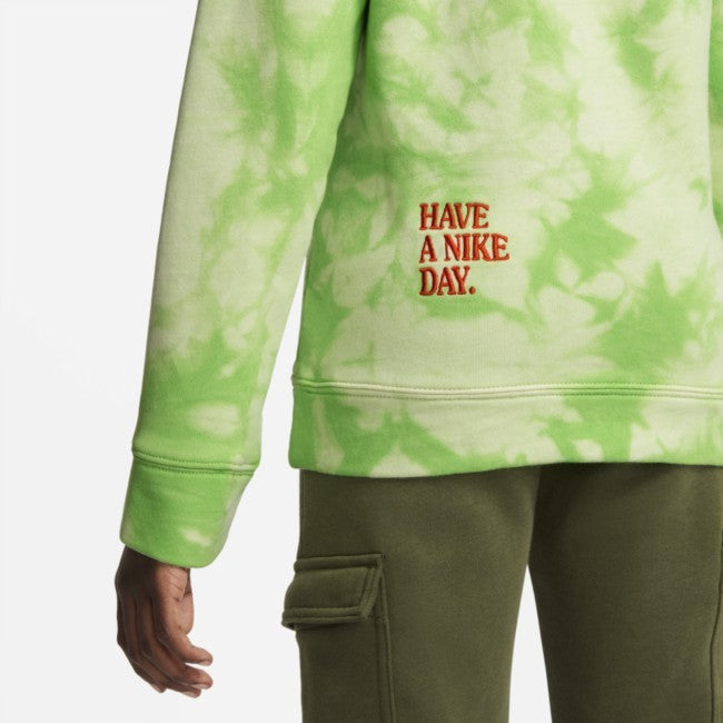 Kids Nike NSW HBR Crew Hoodie Green Tie-Dye Cotton Stretch Pullover GBO260
