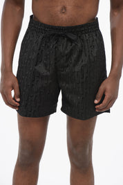 SWIM Solid-Color Shorts with All-Over Embroidered Logo