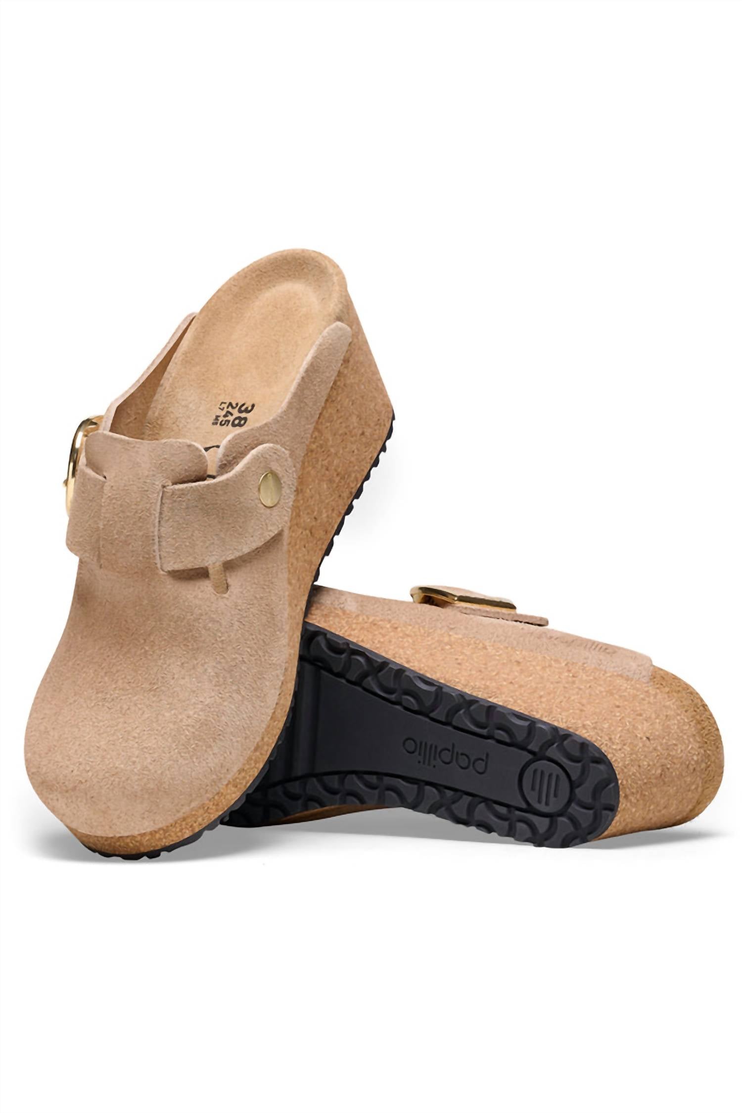 Women's Fanny Ring-Buckle Suede Leather Clogs In Warm Sand