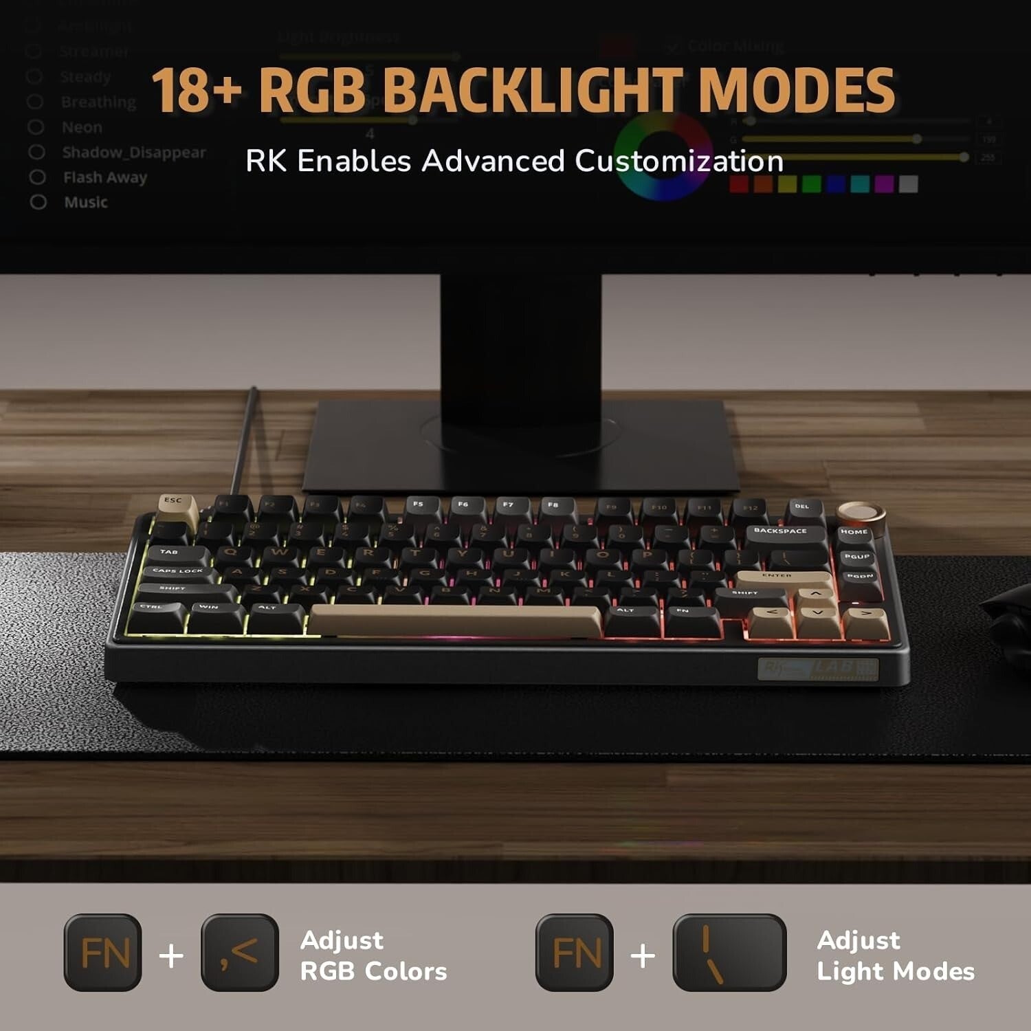 Royal Kludge R75 Wired RGB Hot Swap Mechanical Keyboard (Phantom with Brown Switch)