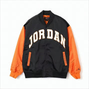 Black Bomber Jacket with Bold Orange Sleeves