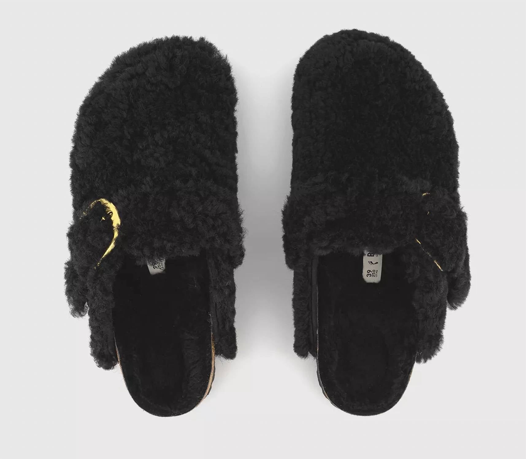 Women's Boston Big Buckle Teddy Clogs In Black/gold
