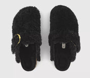 Women's Boston Big Buckle Teddy Clogs In Black/gold