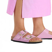 Women's Arizona Big Buckle Narrow Width Sandal In High Shine Fondant Pink