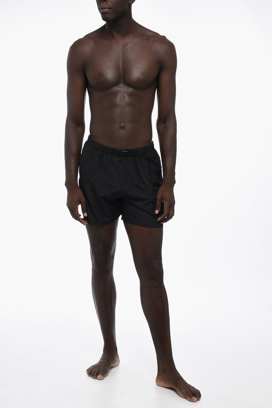 Solid-Color Cargo Boxer Swim Shorts with Industrial Belt