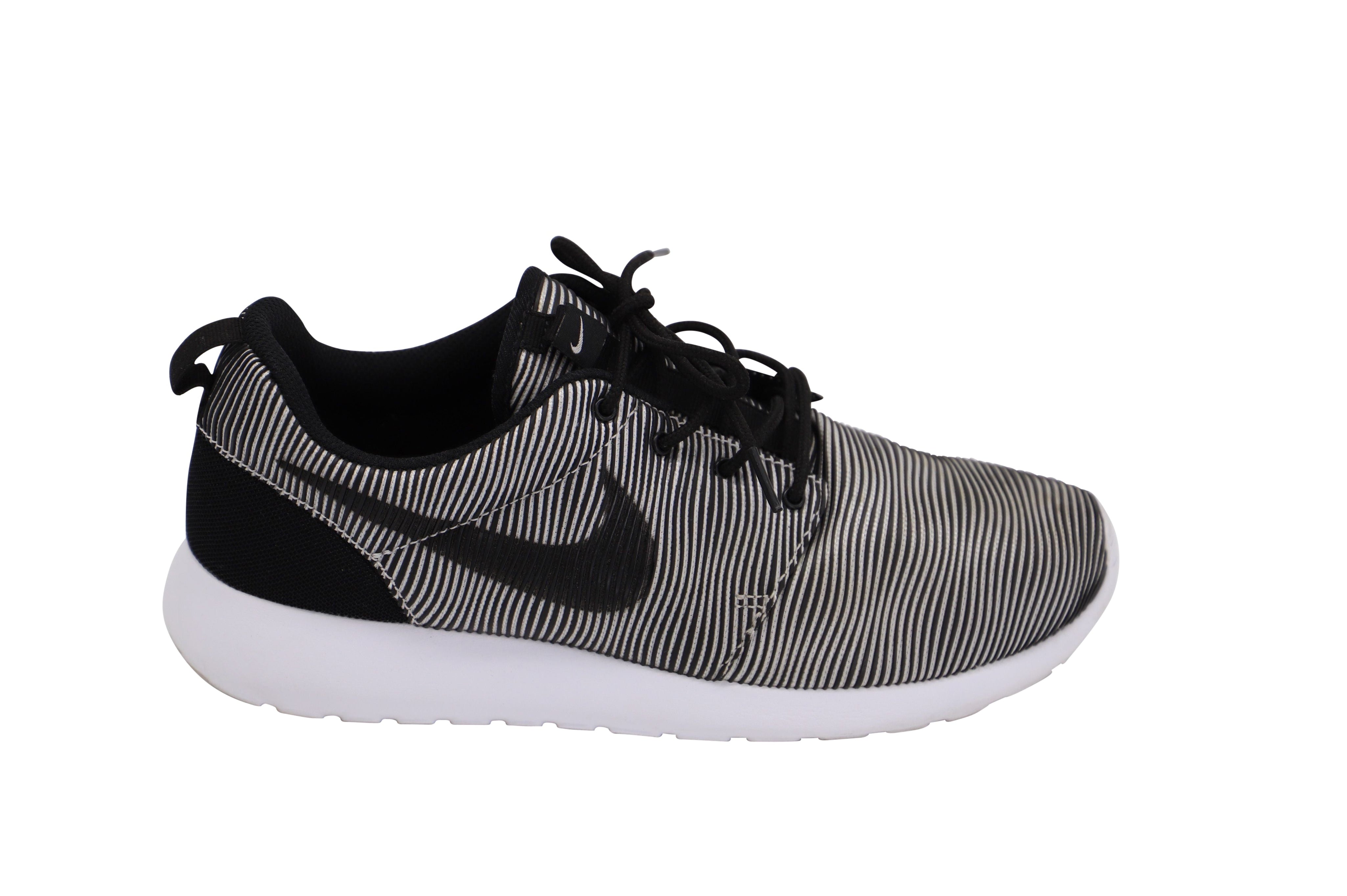 Nike Roshe Run Premium Plus Striped Sneakers in Black and White Nylon