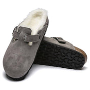 Unisex Boston Fur Coin Shearling Clog In Stone