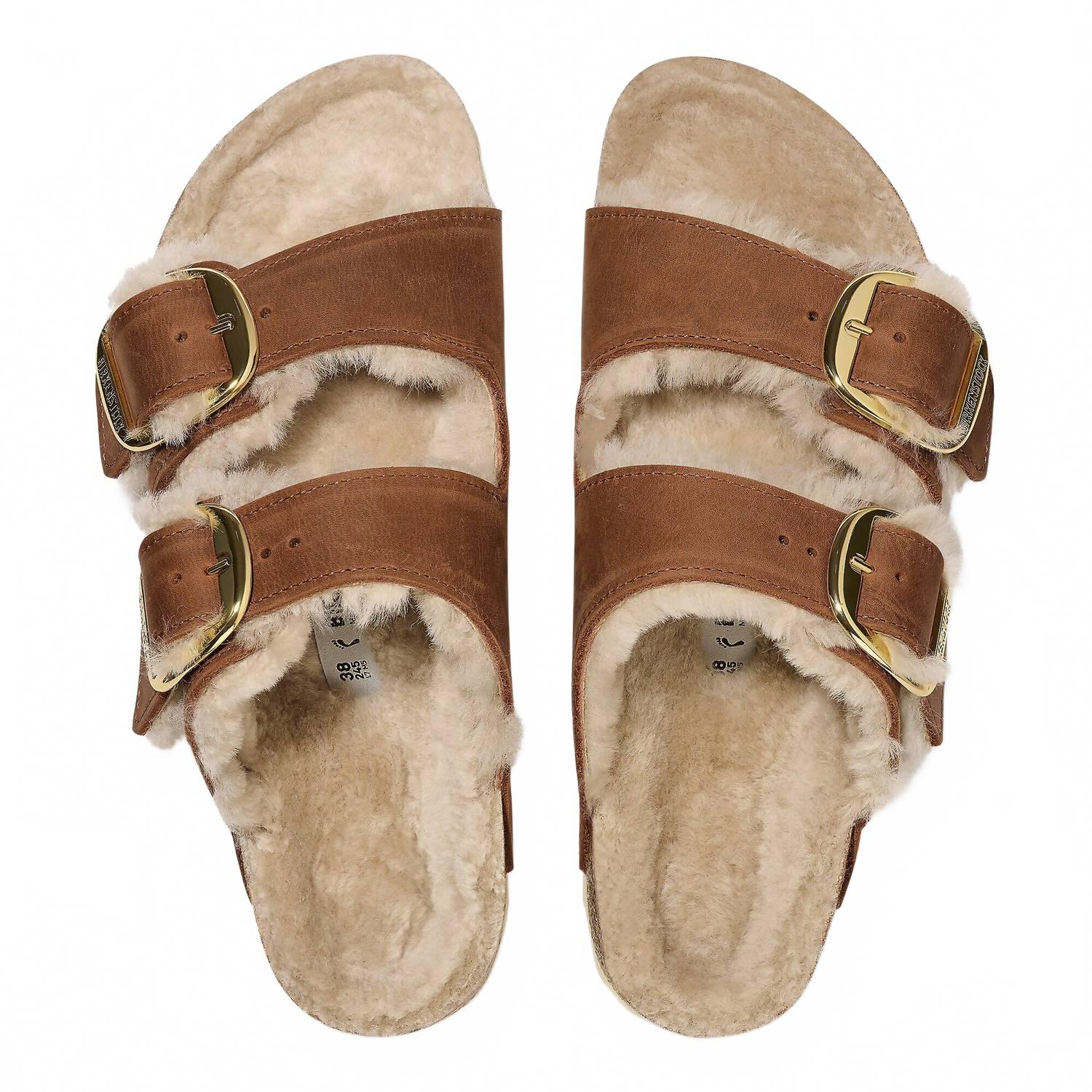 Women's Arizona Big Buckle Shearling Sandal In Cognac