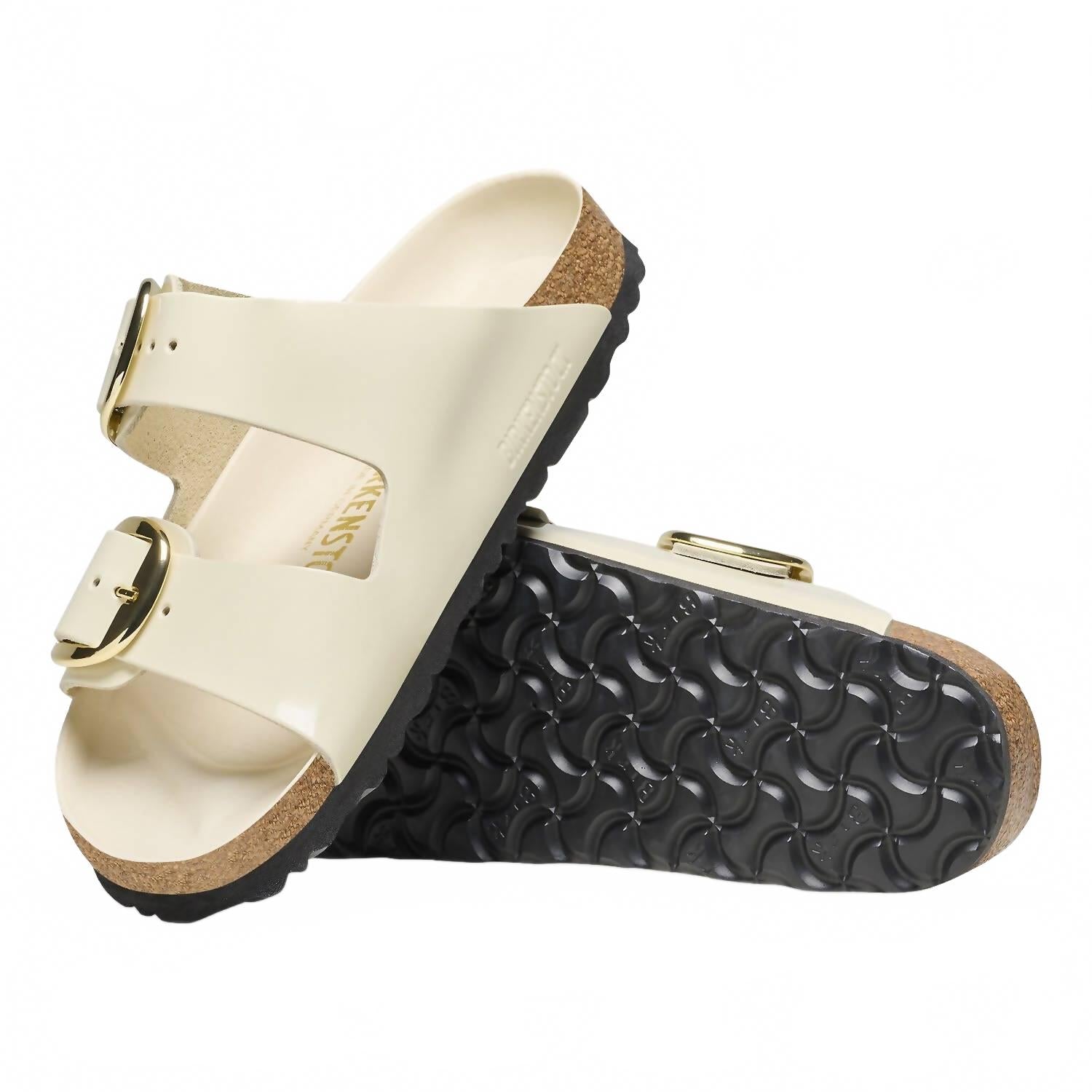 Women's Arizona Big Buckle Leather Sandal In High Shine Ecru