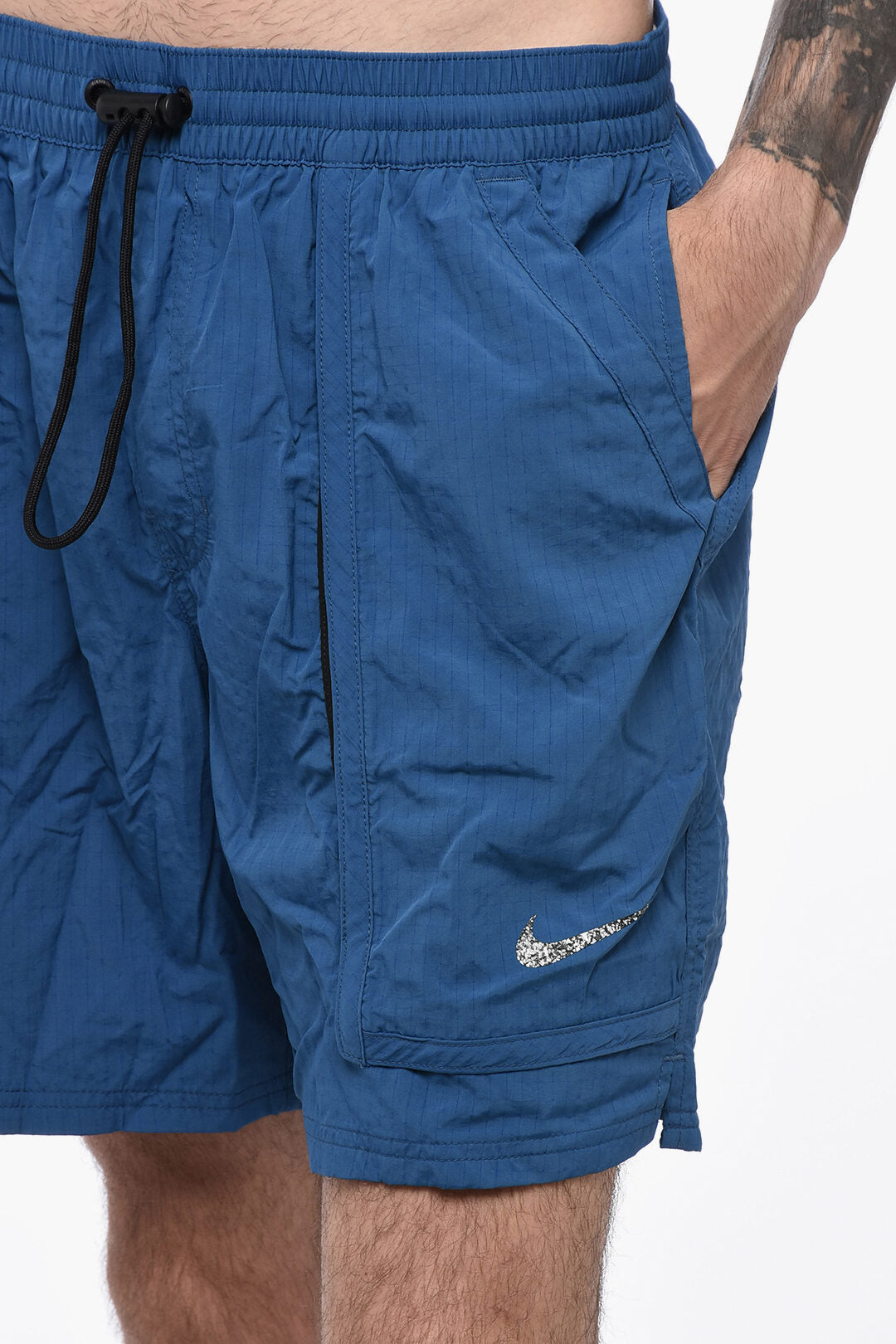 Checked Rip-Stop Boxer Swim Trunks with 3 Pockets
