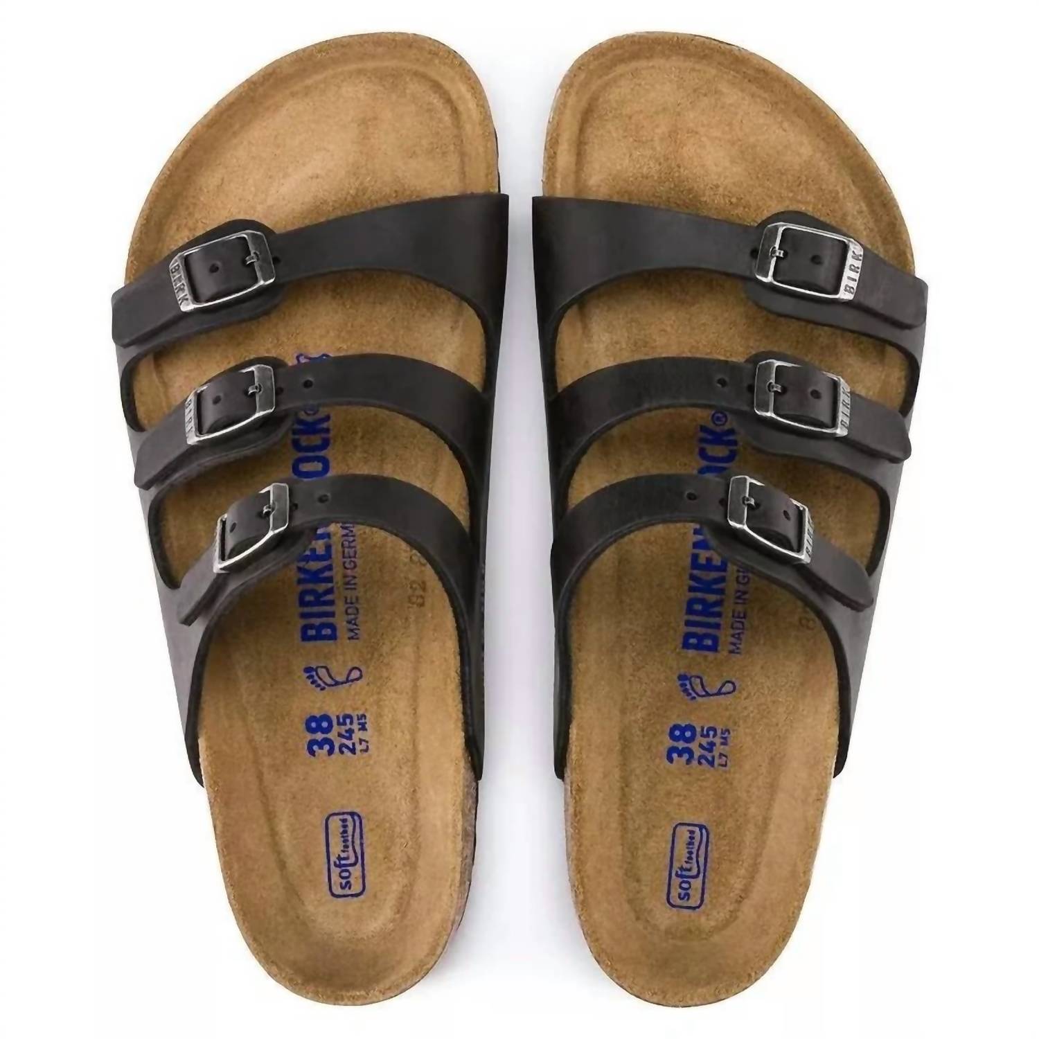 Women's Florida Soft Footbed Sandal In Black Oiled Leather