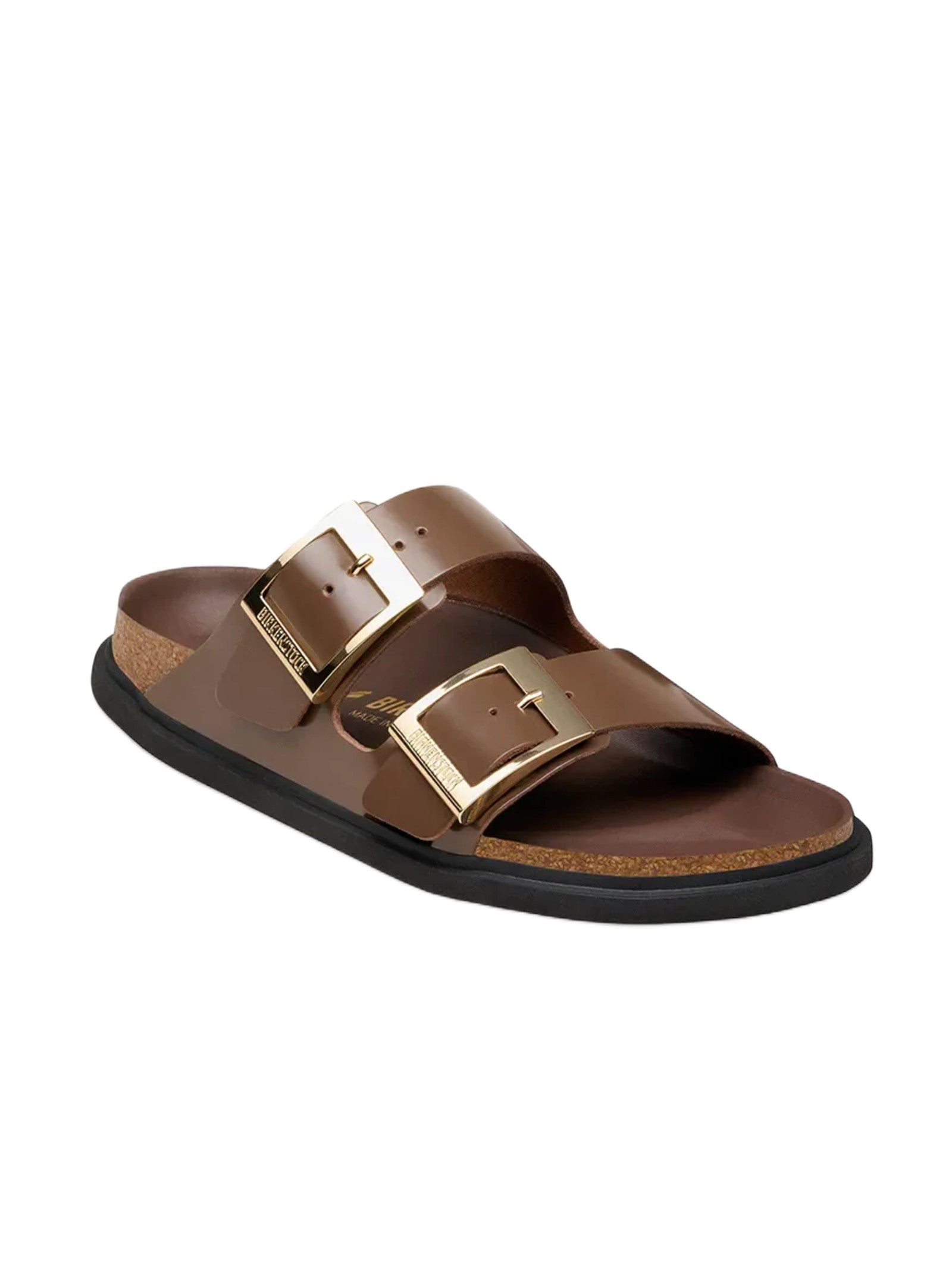 Brown Sandals With Gold-Tone Buckles And Contoured Footbed
