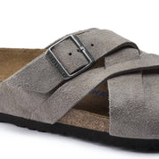 Unisex Lugano Suede Leather Sandal in Stone Coin