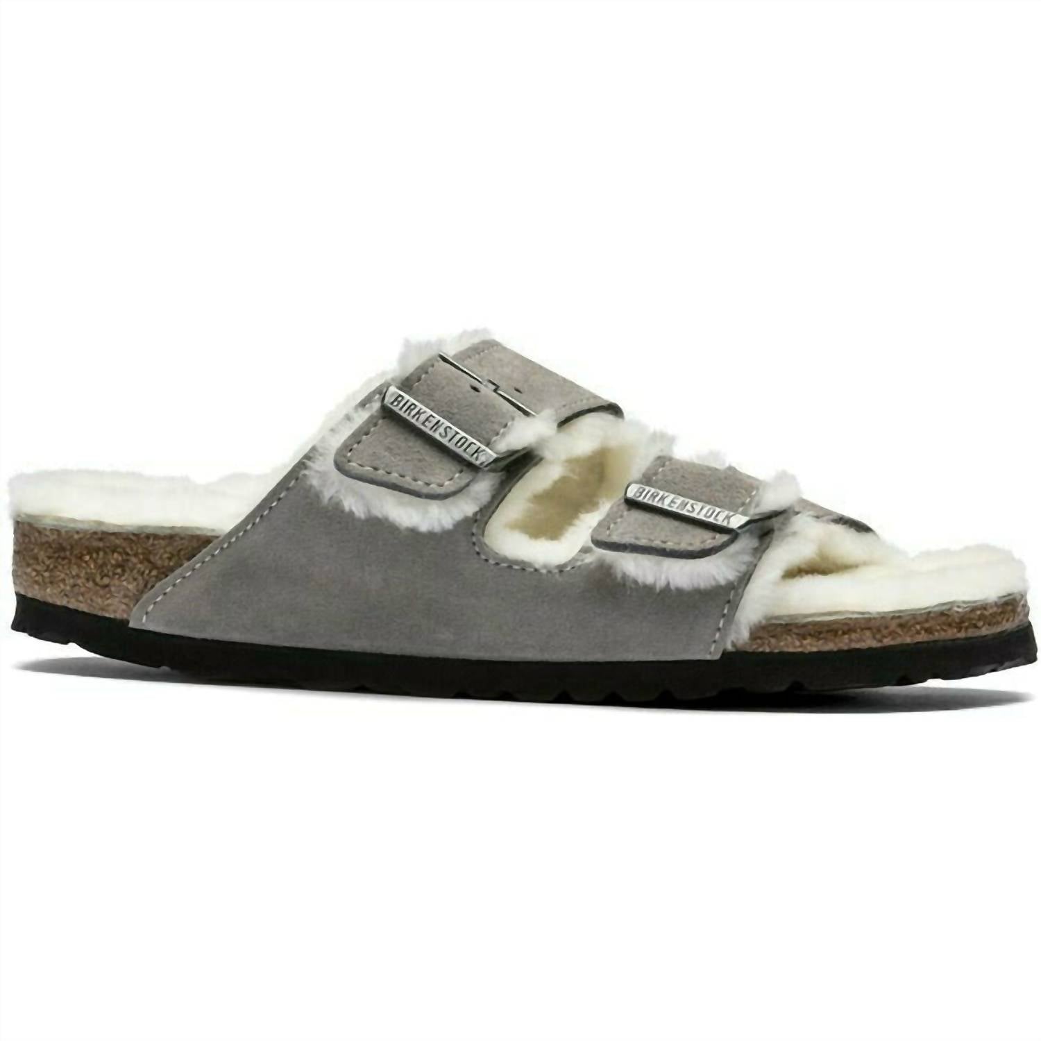 Women's Arizona Shearling Suede Leather Sandals - Narrow In Stone Coin