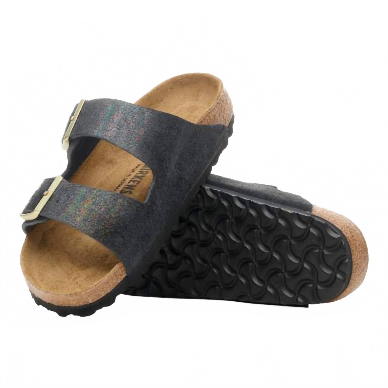 Unisex Arizona Suede Leather Sandals In Shimmering Black Suede