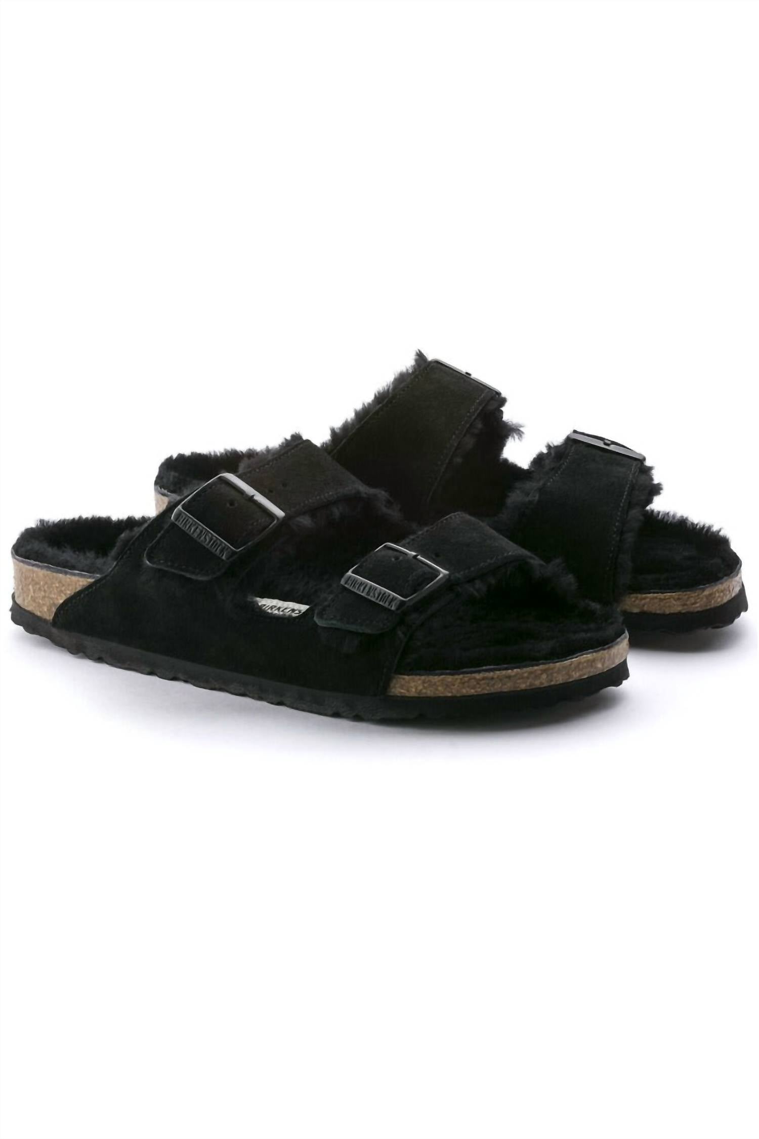 Unisex Arizona Shearling Suede Sandals In Black