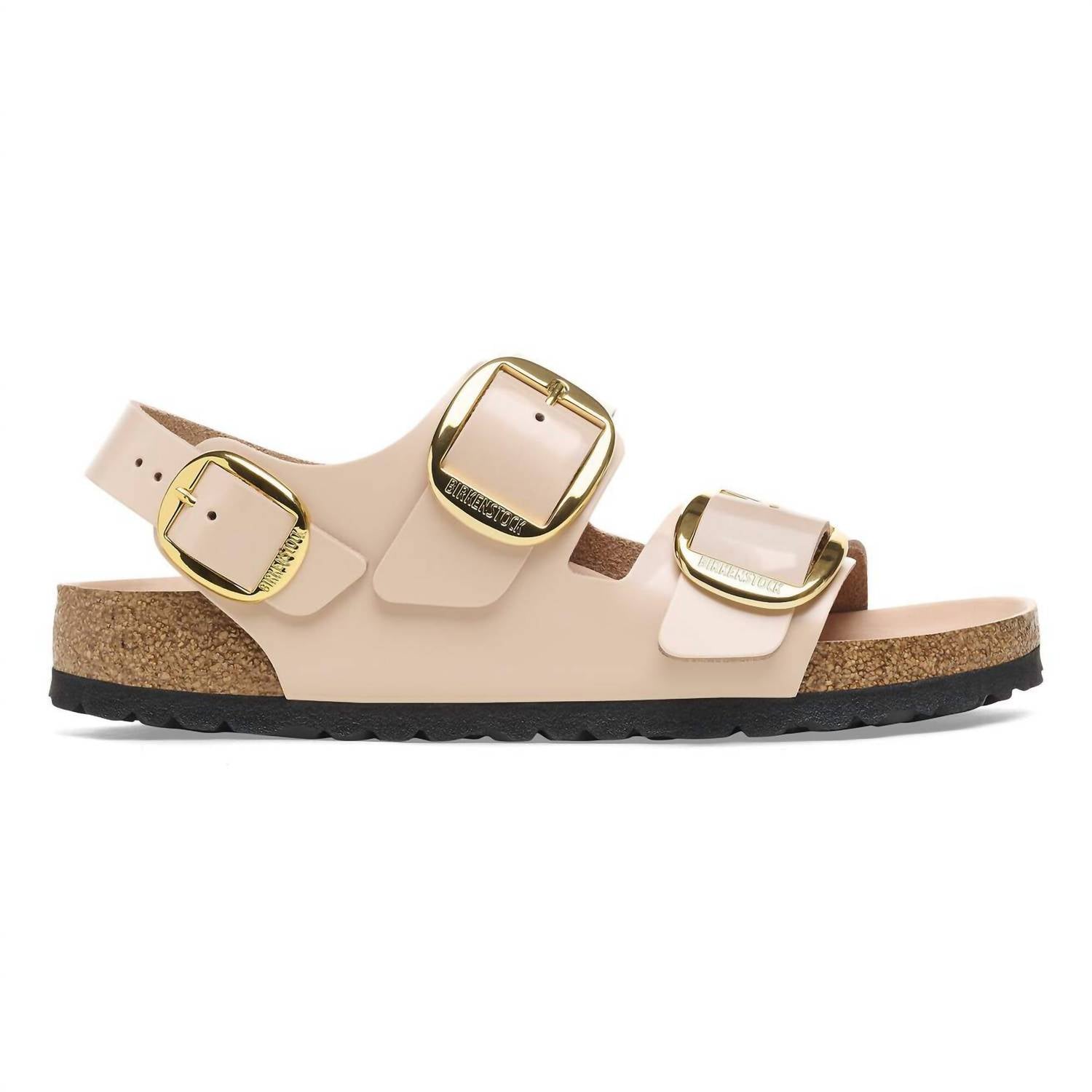 Women's Milano Big Buckle Sandals - Narrow In High-Shine New Beige
