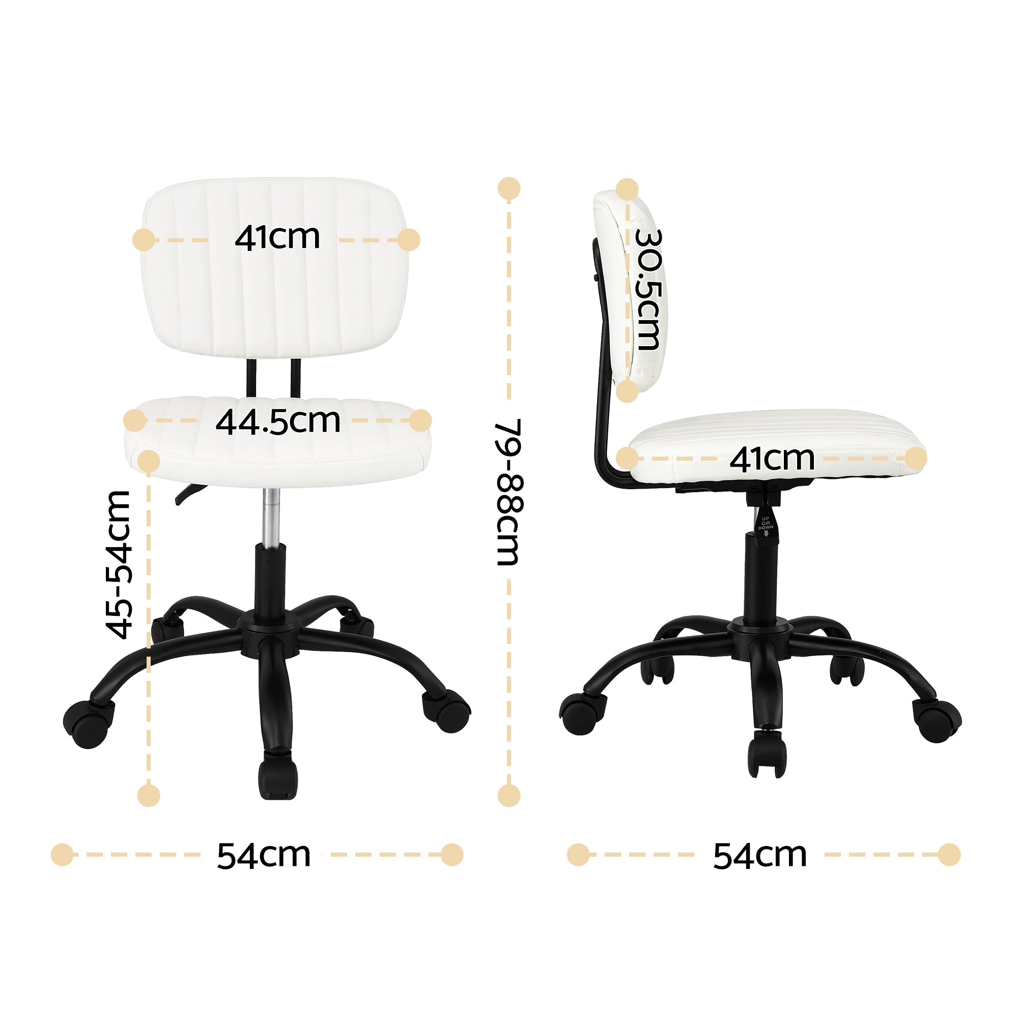 Artiss Armless Office Chair Ergonomic Swivel Home Office Desk Chair PU Leather White