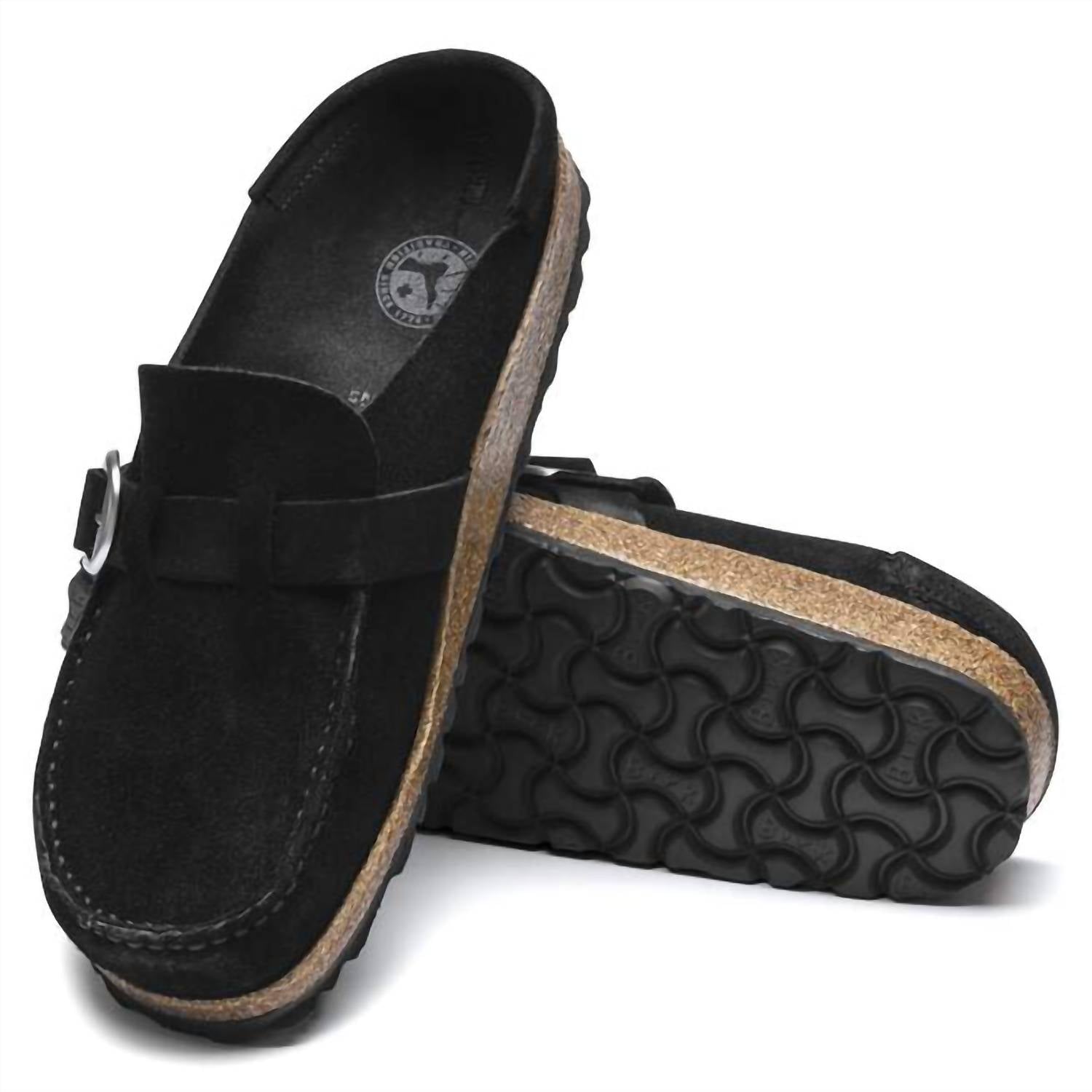 Unisex Buckley Suede Leather Clogs In Black