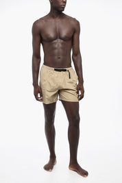 Solid-Color Cargo Boxer Swim Shorts with Industrial Belt