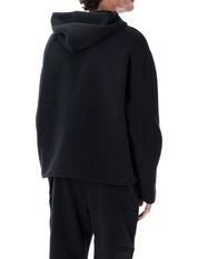 Boxy-Fit Black Hoodie with Reflective Details and Zip Pocket