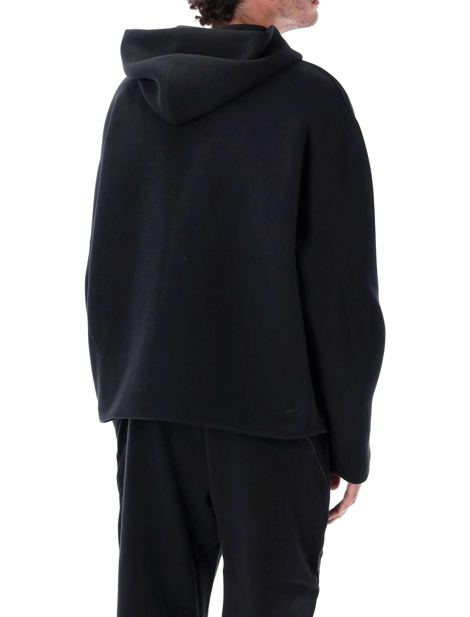 Boxy-Fit Black Hoodie with Reflective Details and Zip Pocket