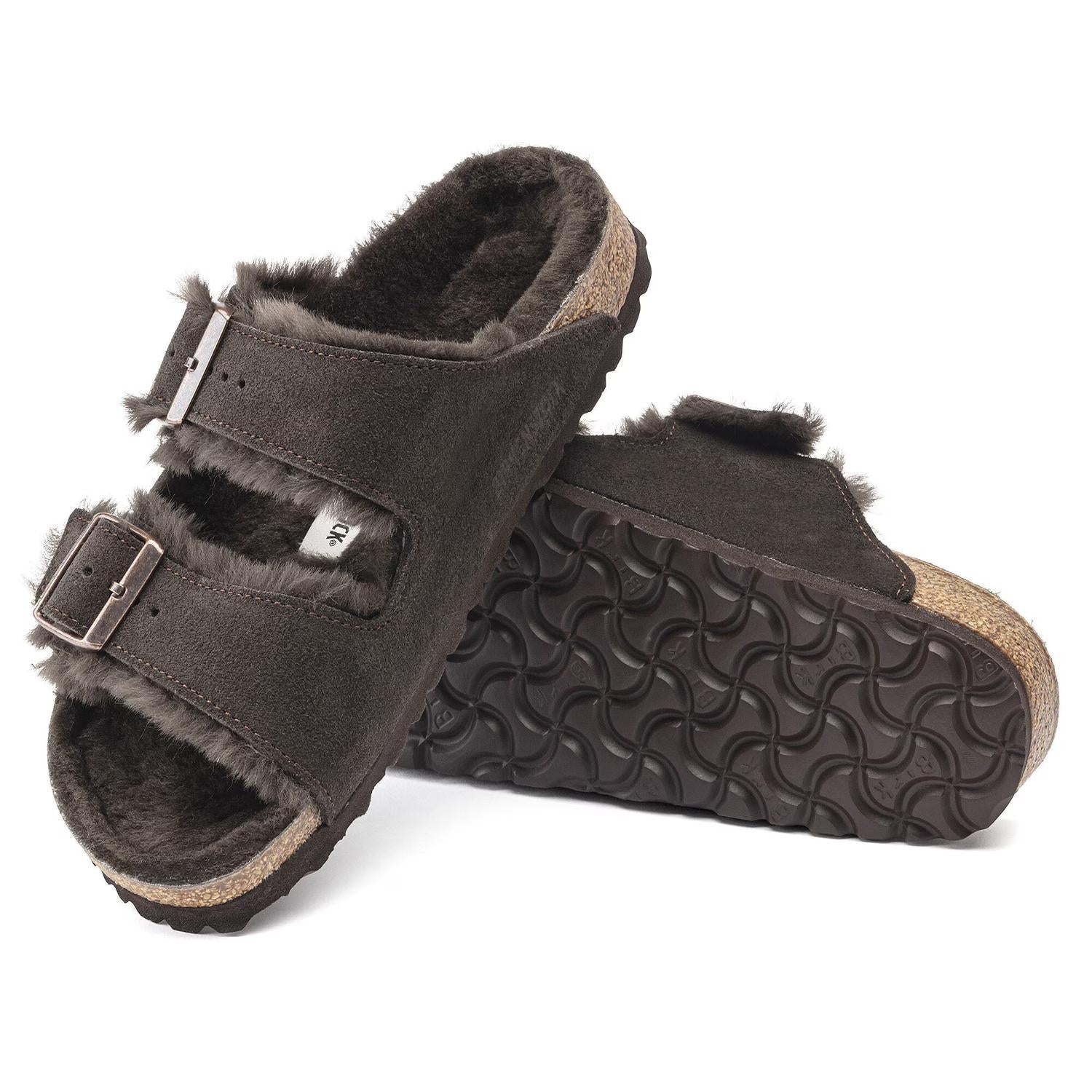 Women's Arizona Shearling Suede Sandal In Mocha