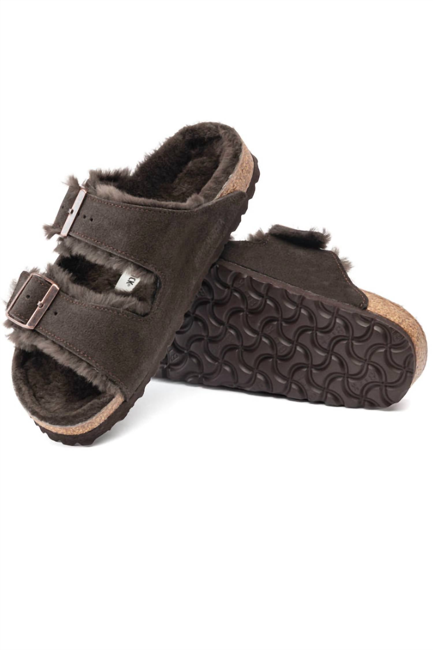 Unisex Arizona Shearling Suede Narrow Sandals In Mocca