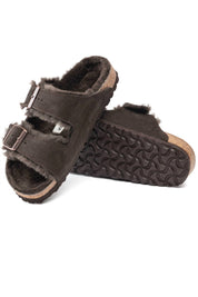 Unisex Arizona Shearling Suede Narrow Sandals In Mocca