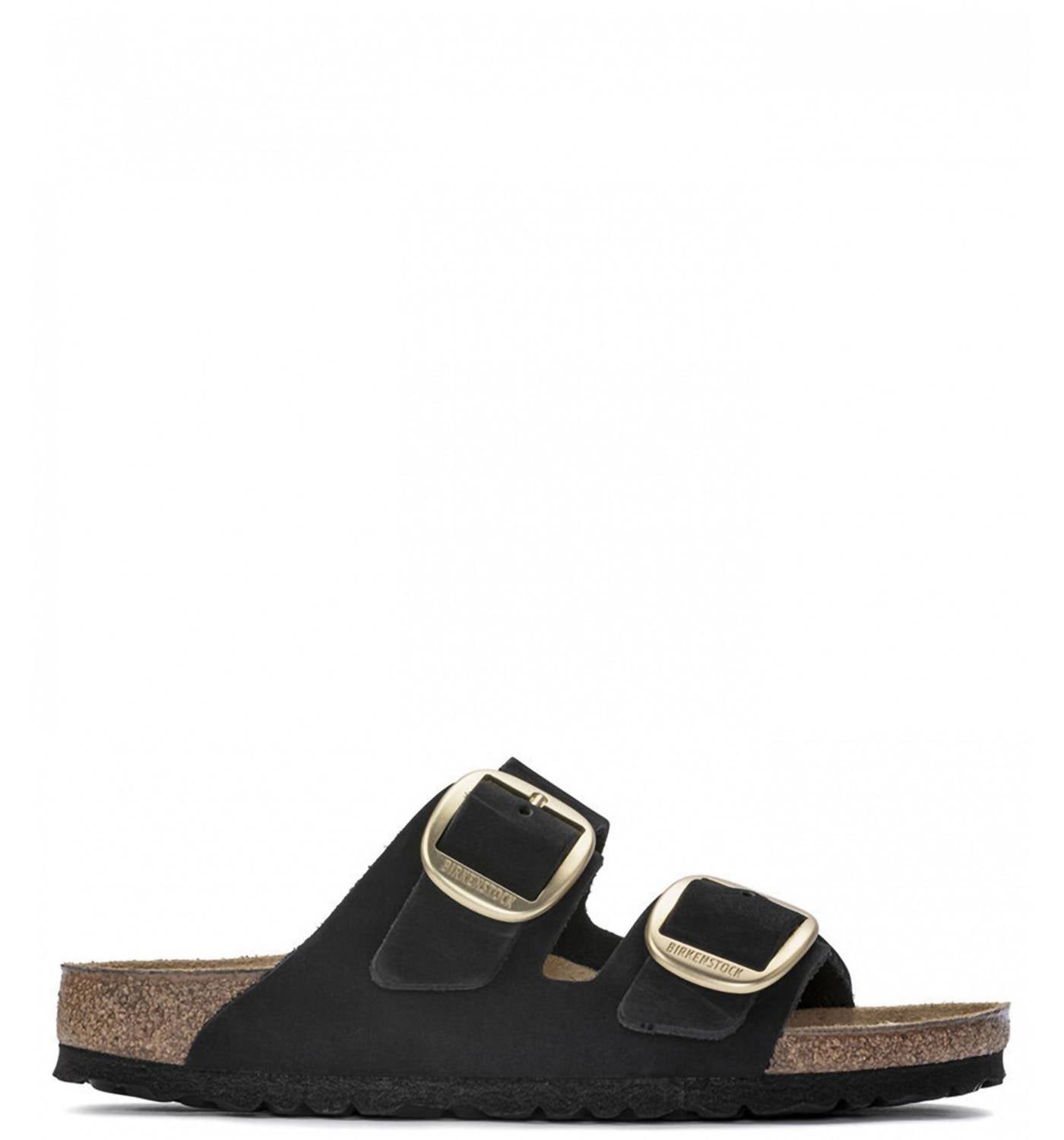 Unisex Arizona Big Buckle Sandals In Black Nubuck Leather