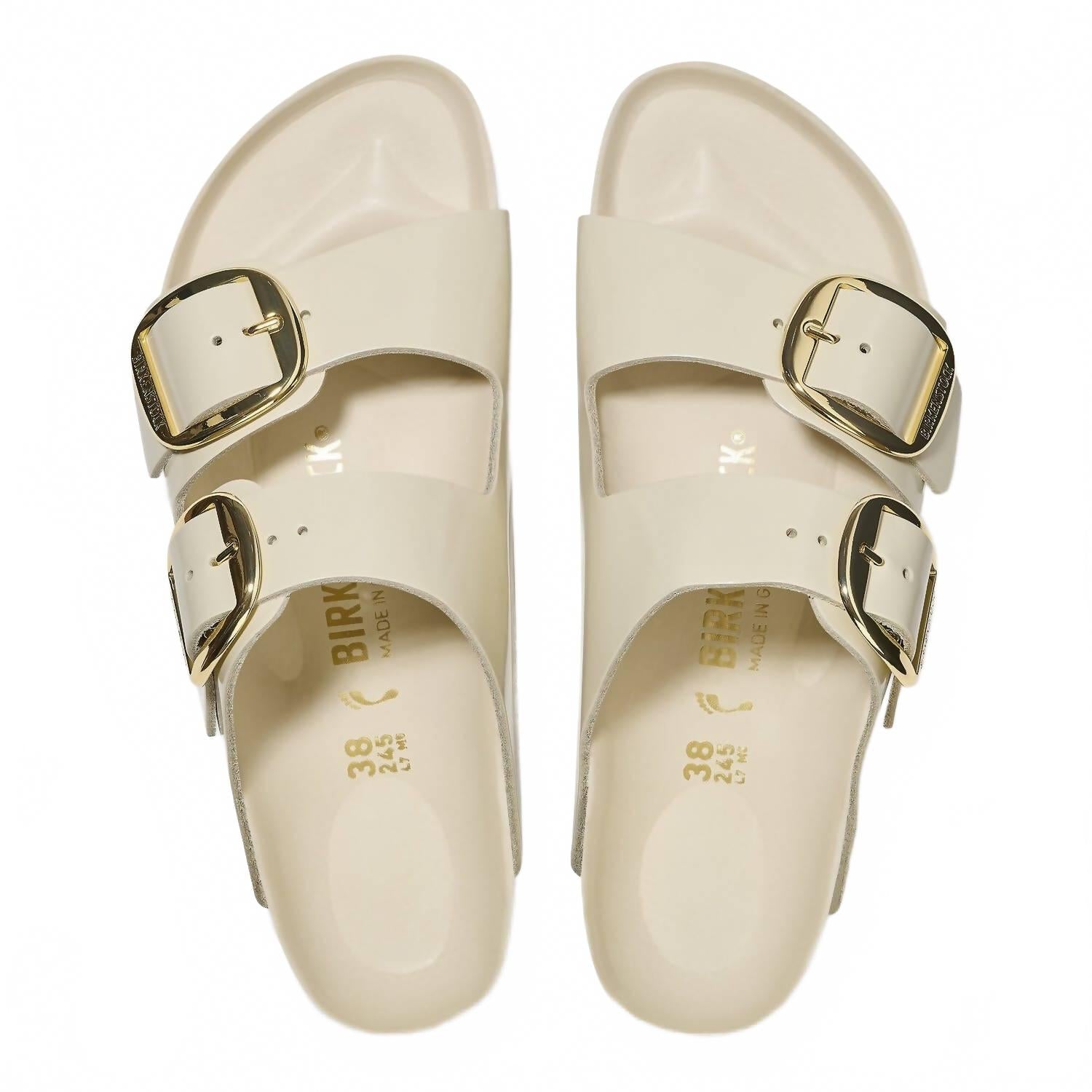 Women's Arizona Big Buckle Leather Sandal In High Shine Ecru