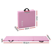 Everfit Gymnastics Mats Folding Exercise Floor Mat Portable 3 Fold Tumbling Mat Pink