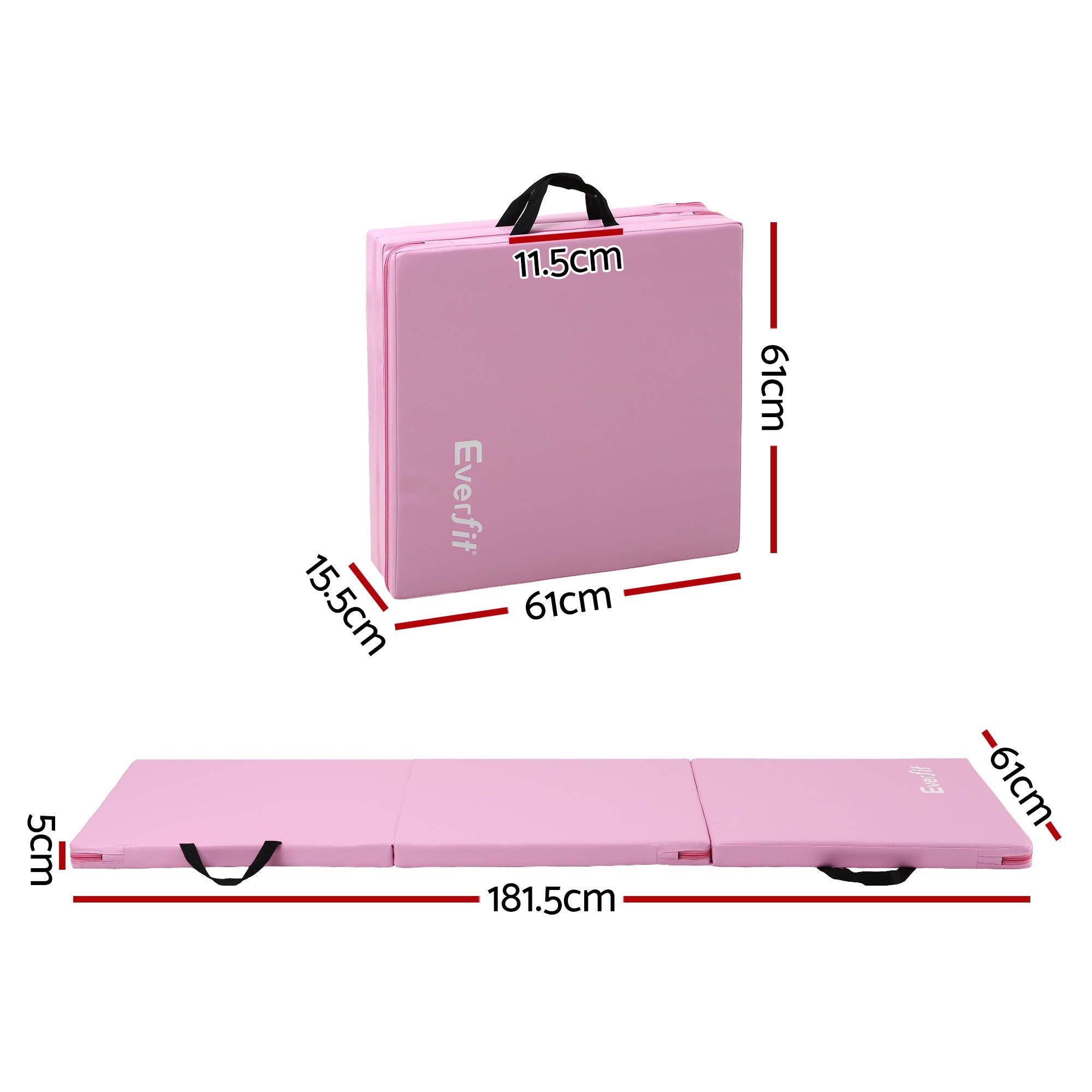 Everfit Gymnastics Mats Folding Exercise Floor Mat Portable 3 Fold Tumbling Mat Pink