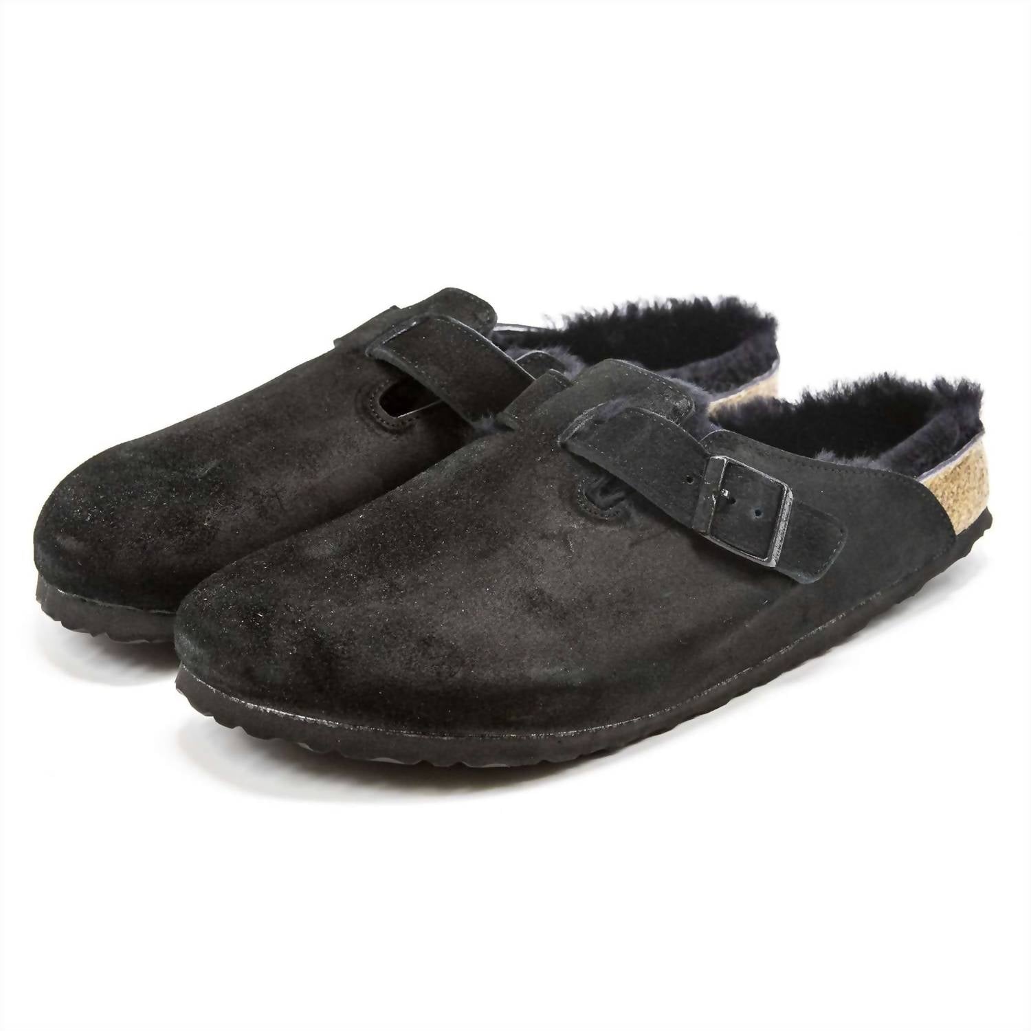 Men's Boston Shearling Suede Clogs In Black
